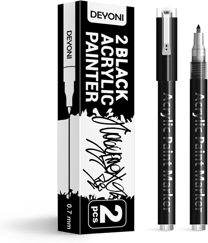 2 Pack Black Acrylic Paint Pens, 0.7mm Extra Fine